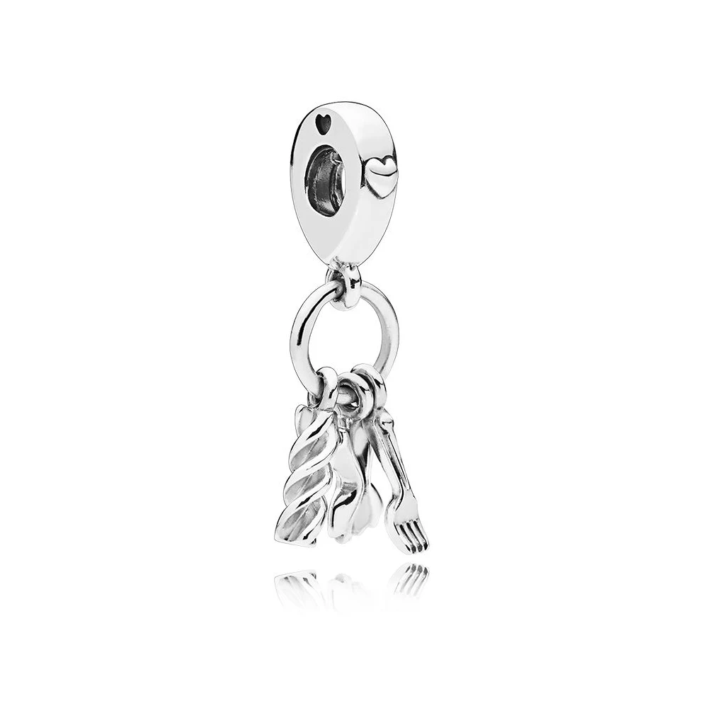 

Real 925 Sterling Silver Pendant Love Pasta Dangle Charm Fit Original Women Pandora Bead Bangle Bracelet DIY Jewelry
