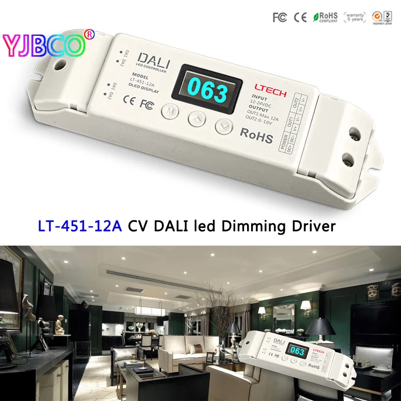 

LTECH LT-451-12A Constant Voltage PMW DALI led Dimming Driver;DC12-24V 12A*1CH Output led controller for single color led strip