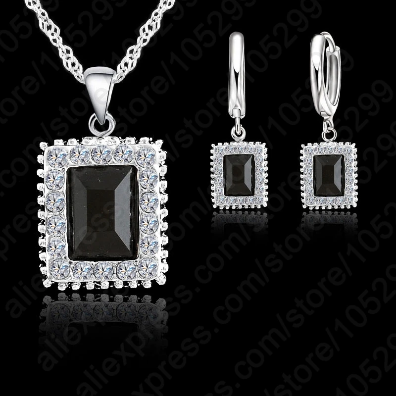 

Top Quality CZ Jewelry Set 925 Sterling Silver Chains Pendant Necklace Earring Crystal Squire Jewelry Set For Women