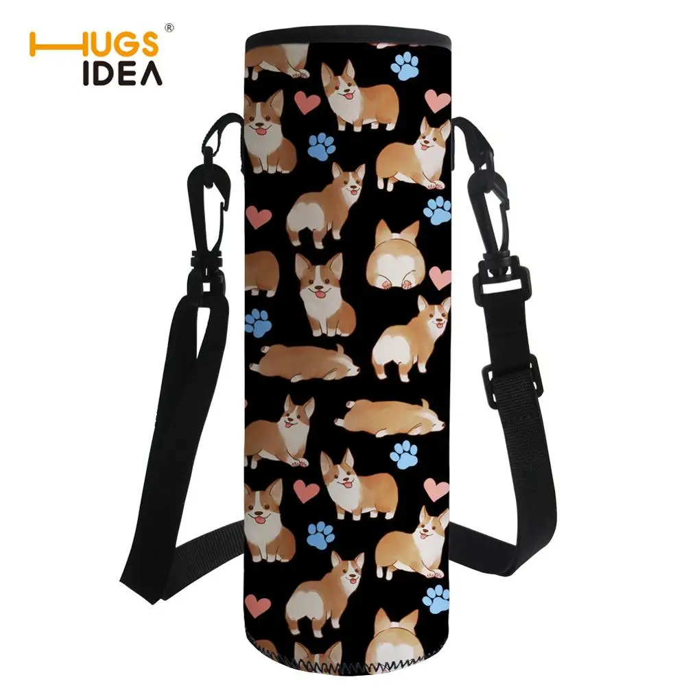

Cute Corgi Dog Print Water Bottle Cover Bag Insulated Neoprene Carrier Bottle Sleeve for 1000ml Water Bottle with Shoulder Strap