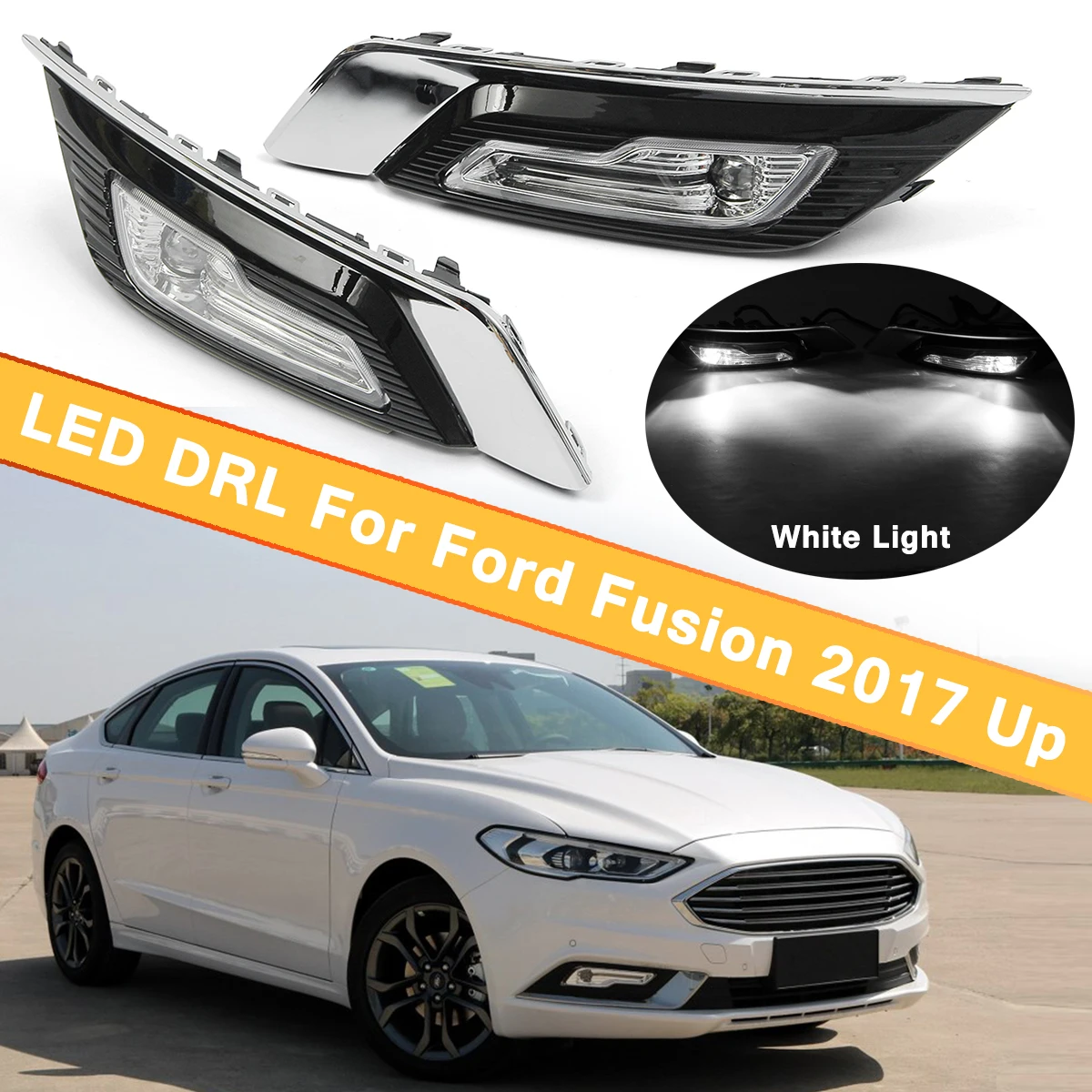 

1set Car DRL Lamps for Ford for Fusion 2017-now LED DRL Fog lamp Daytime Running Light Daylight Waterproof Styling light
