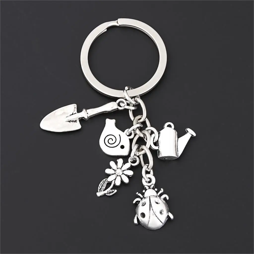 

1Pc Vintage Ladybug Flower And Brid Keychain Watering Can Shovel Keyring Gardener Gift for Women Jewelry Supplies E2689