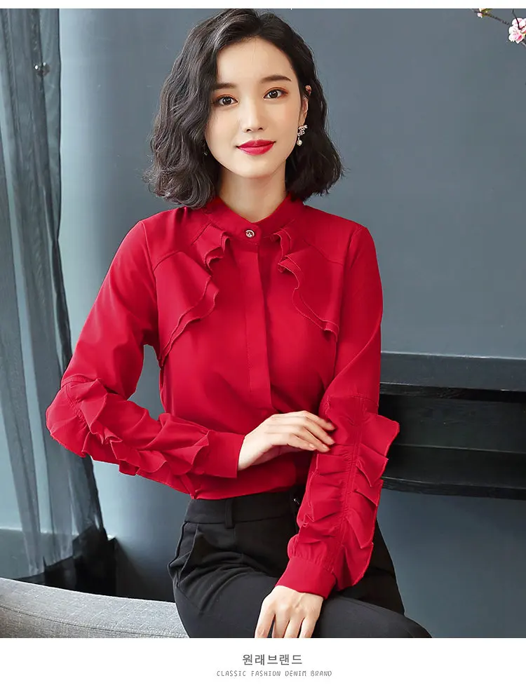 2019 New Elegant Autumn Tops Women Long Sleeve Ruffle Blouse Work Wear Office Shirts Plus Size Chiffon Blusas Mujer Moda (18)