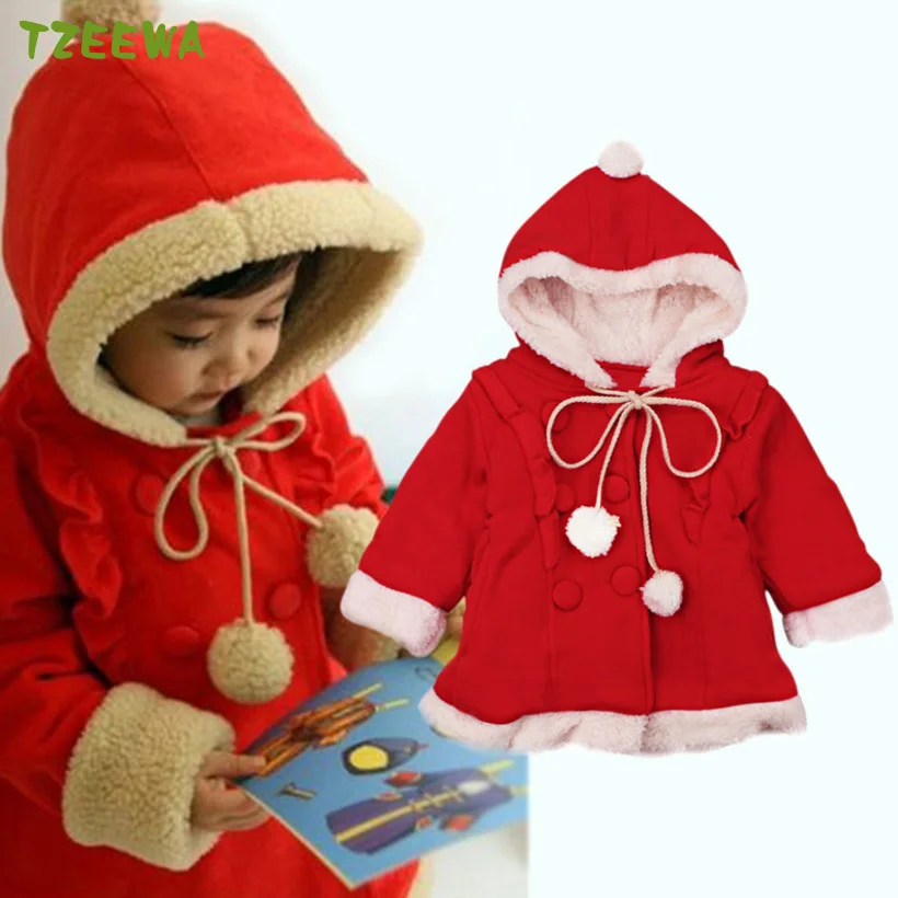 Winter Red Baby Outerwear Christmas Infants Girls Hooded Princess