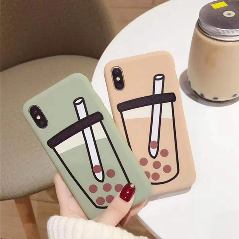 

For Funny Pearl Milk Tea Soft Cover Max X Mobile Phone Shell Iphone 8 7plus 6s 6 XR Couple All Inclusive Silicone
