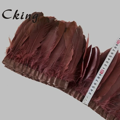 Горячие 10 метров наивысшего качества натуральный бахрома из гусиных перьев отбеленные Бирюзовый украшение из гусиных перьев с атласной ленты для юбки - Цвет: brown