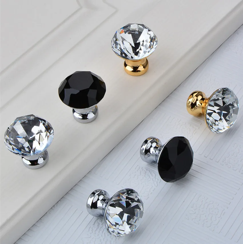 

30mm fashion luxury black transparent crystal drawer tv cabinet wine cabinet bathroon knob gold silver diamond cupboard handle