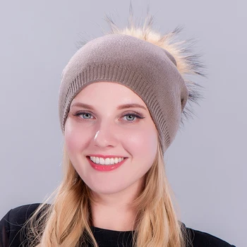 

1Pcs Faux Fur Ball Pom Pom Bonnet Winter Hat For Women Warm Knitted Casual High Quality Hip Hop Hats Female Skullies Beanies