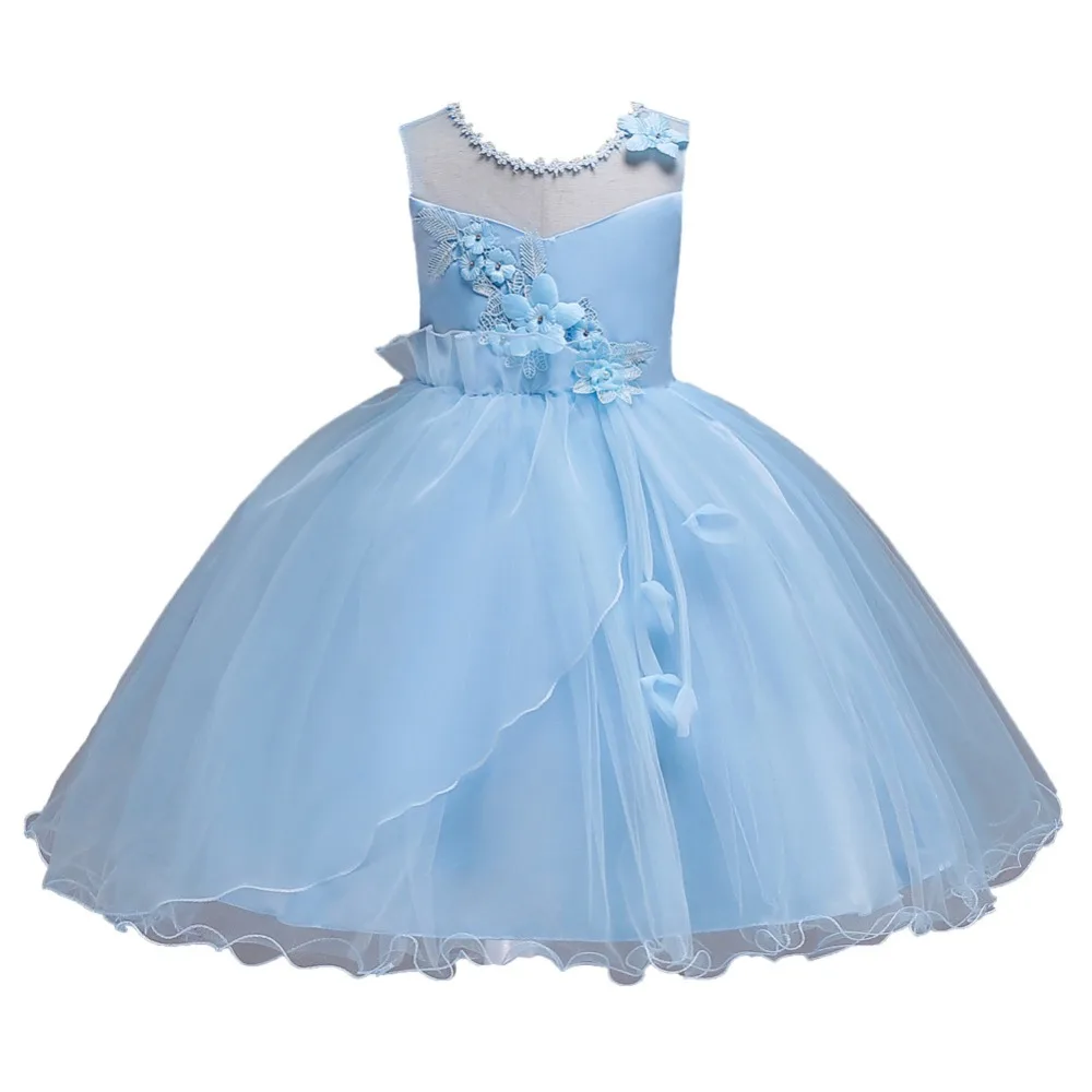 

New Wedding Flower Girl Dress Brief Cute Voile Kids Dress With Bow Ball Gown Solid Dress Birthday Dress Photography Clothing