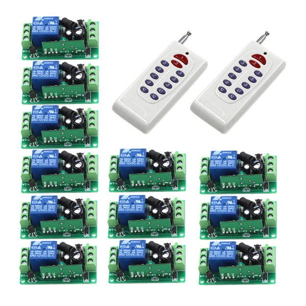 

New Arrival DC 12V 10A 1CH 1 Channel Wireless 2 Transmitter+12 Receiver RF Remote Control Switch SKU: 5443