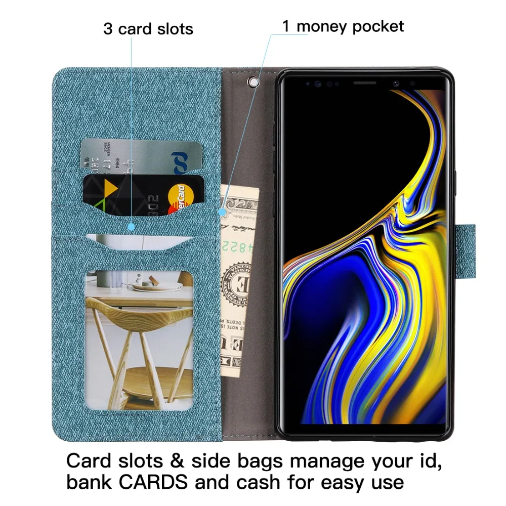 Для Samsung Galaxy Note 9 чехол для телефона бумажник флип холст роскошный полный телефон