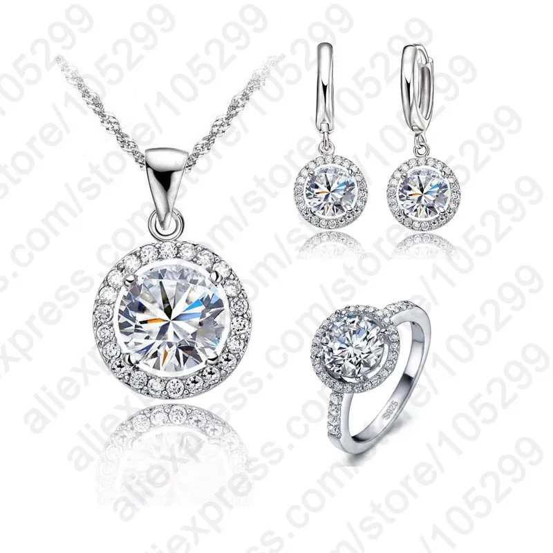 

bridal Jewelry sets 9Women Wedding Necklace Earring Ring Jewelry Set 925 Sterling Silver Plated Zircon Crystal 5.6