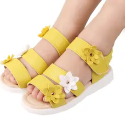 Детская летняя обувь для девочек-подростков; цвет желтый, белый, розовый; модельные туфли принцессы; сандалии для девочек; школьные римские