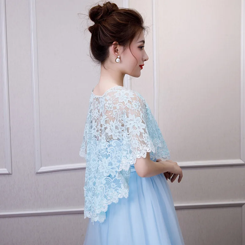 Hot Sale Lace Wedding Wrap Jacket Women Shrug Shawl Stole Bridal Boleros Cape Capelet Cover Up For Wedding Evening Party Dress - Цвет: Light Blue