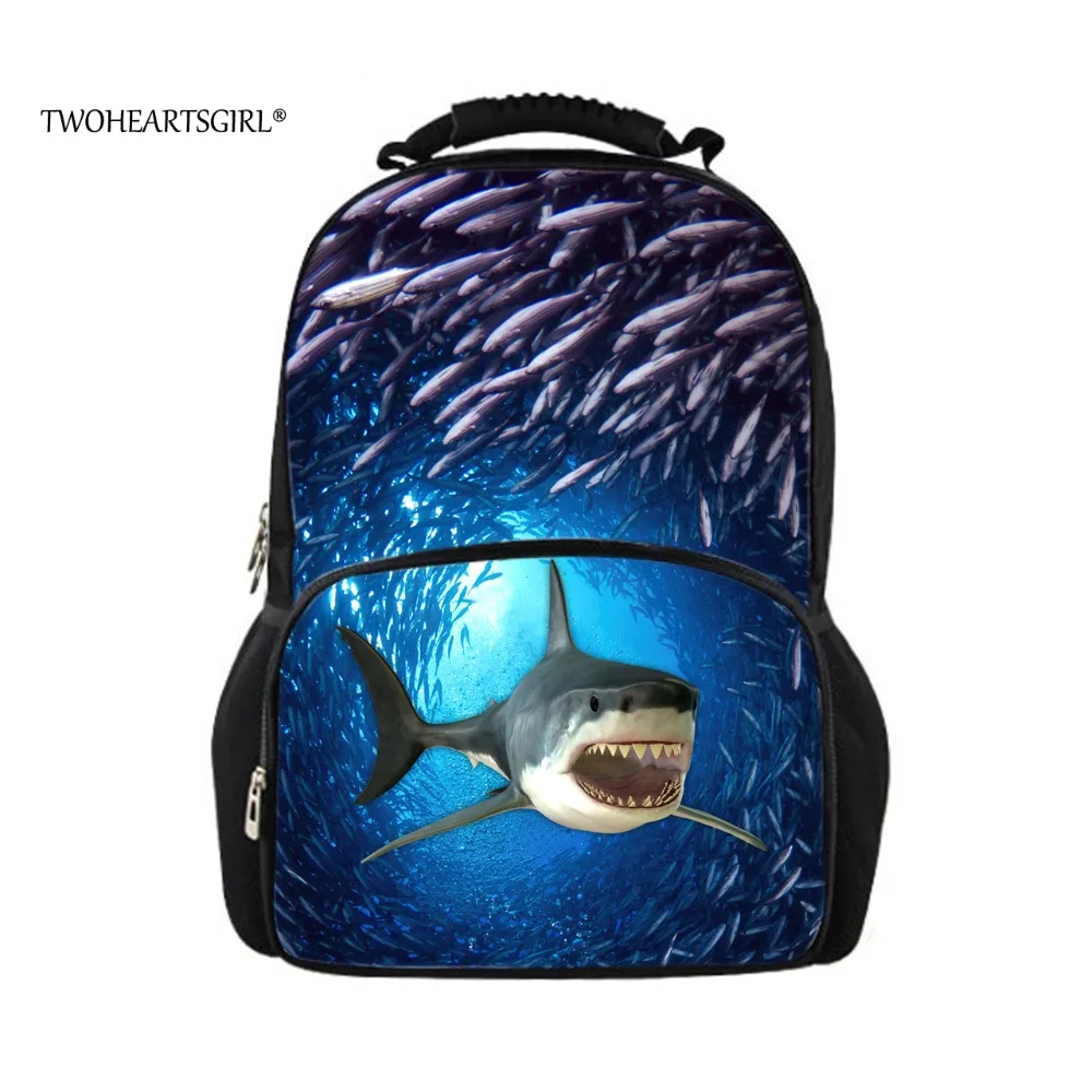 Twoheartsgirl синий 3d животных Акула печати школьная сумка для Для женщин тропический девочек-подростков ранцы школы дети Bookbags большой Размеры