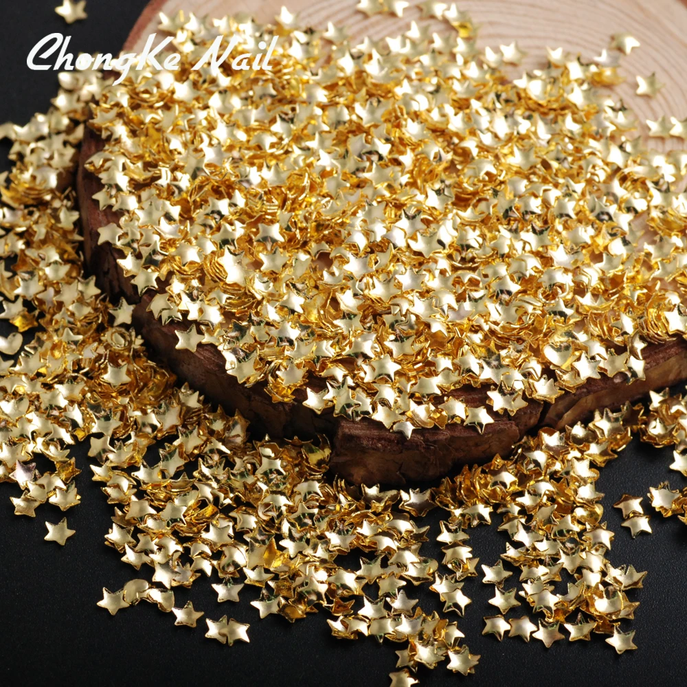 

500pcs/pack Big Five-pointed Star Style Gold Plating Punk Rivet Studs 3D Shiny Metallic Luster Nail Decoration N10059-006