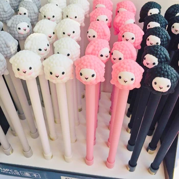 

2X Cute Sheep Silicone Head Gel Pen Rollerball Signing Pen School Office Supply Stationery 0.5mm Black Ink I31