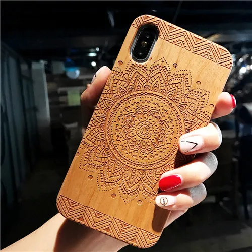 Fashion Vintage Retro Wooden Carving Phone Case For iPhone X 6 6S 7 8