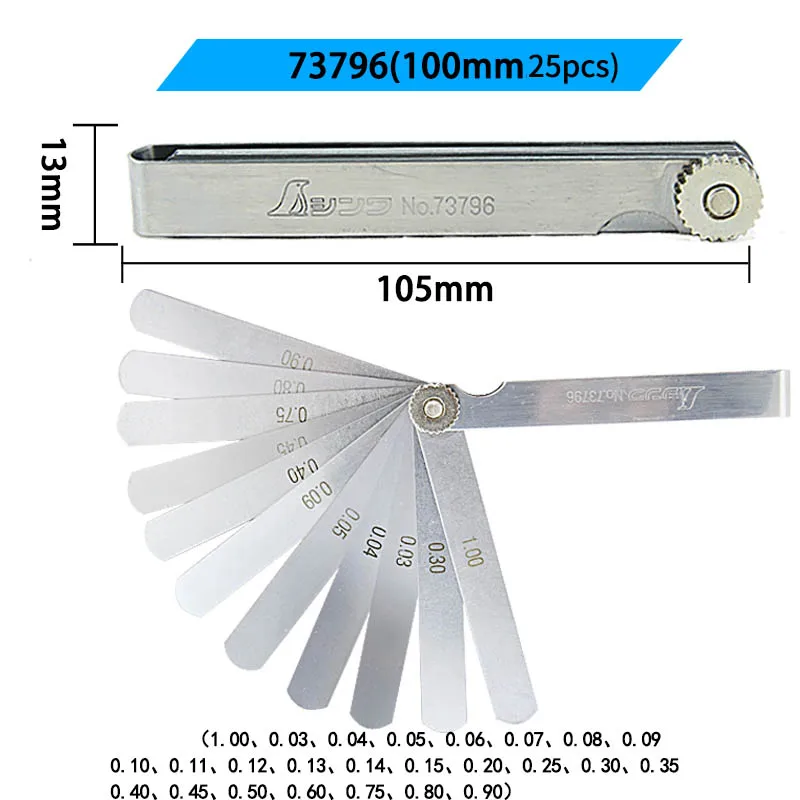 SHINWA Feeler gauge gap линейка нержавеющая сталь толстый Калибр толщина Калибр Высокая точность 1,0-0,02 мм 75 мм 9 шт