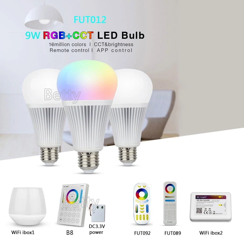 

MiLight FUT012 E27 9W RGB+CCT LED Bulb Spotlight 110V 220V Full Color Remote Control Smart Bulb WiFi Compatible 4-Zone Remote