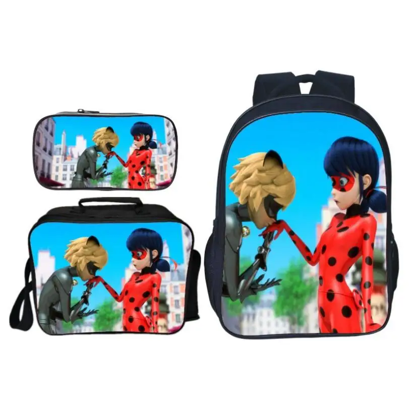 

3Pcs/set Printing Cartoon Miraculous Ladybug Children School Bags for Girls Shoulder Backpack Students Bookbag Teenager Satchel