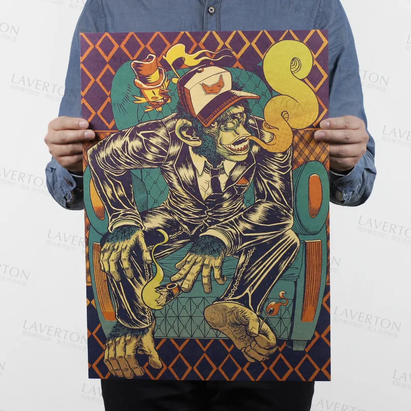 

Orangutan Vintage Style Paper Poster For Bar Classic Funny Retro Poster Wall Sticker For Home Decoration 51.5X36cm