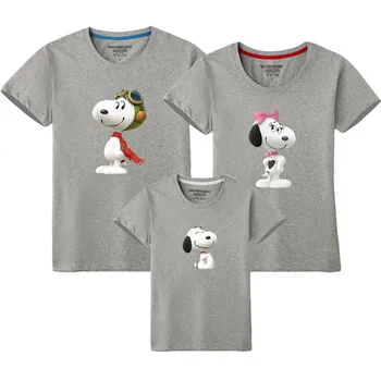

Cute Cotton Cartoon Pattern Family Matching Clothing Farther Mother Daughter and Son T-shirts Summer Clothing