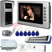 700lines Video Intercom 7 inch Color LCD Rfid+Code Unlock Video Door Phone IP55 Intercom Wired Ror Private Homes + Magnetic Lock