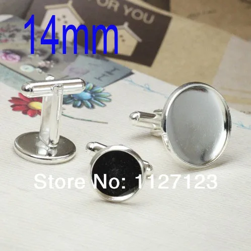 

free ship!Silver Plated 100pcs 14mm Popular style disc cufflinks bottom tray Metal Cuff Link Blank And Base Findings
