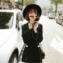 Лидер продаж блейзеры женские Весна Осень Свободные повседневные двубортные длинные женские костюмы черный цвет Женская куртка A3971