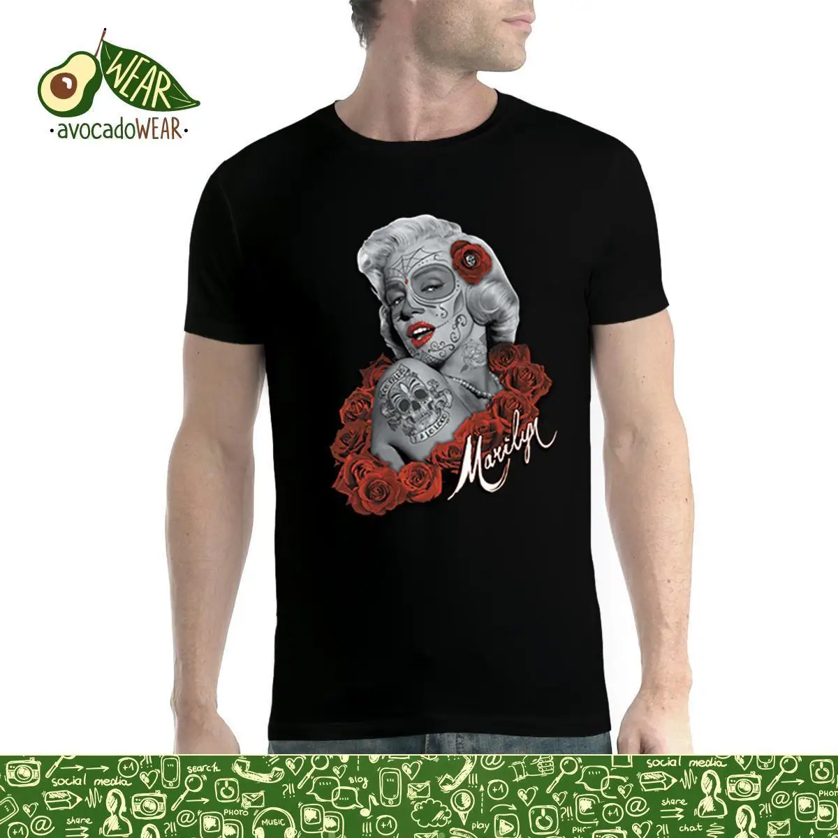 Marilyn Monroe Tattoo Roses Men T-shirt XS-5XL | Мужская одежда