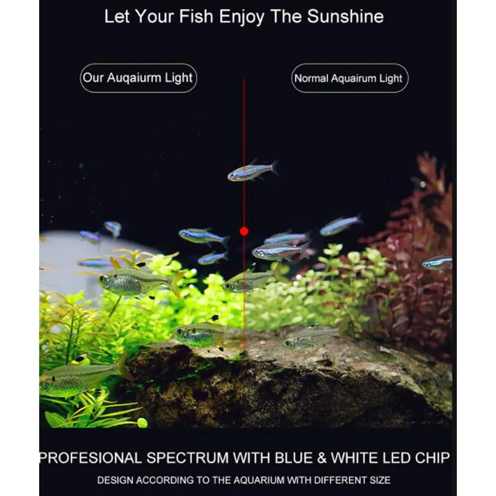 Супер тонкий светодиодный светильник для аквариума, светильник для водных растений, расширяемый водонепроницаемый светильник с зажимом для аквариума, белый, синий светильник