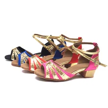 Новинка; обувь для латинских танцев на низком каблуке; обувь для сальсы, танго, бальных танцев для женщин, детей, девочек; 4 цвета