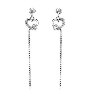 

XIYANIKE 925 Sterling Silver Fashion Heart-shaped Zircon Crystal Long Section Tassel Earring For Women Oorbellen Brincos VES6617
