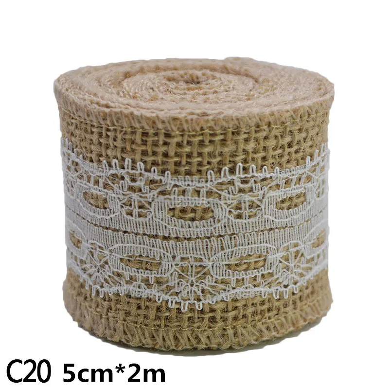 2M 5cm Burlap Rolls Hessian Jute Lace Ribbons Vintage Rustic Wedding Ornaments DIY Craft Supplies Birthday Gift Box Package Rope - Цвет: C20