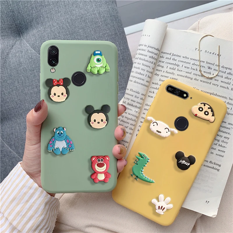 

cute matte 3D cartoon minnie case for huawei honor 7c 7s 7a 8x 8a 8c 8 lite 8s lovely bear dinosaur mickey soft back cover funda