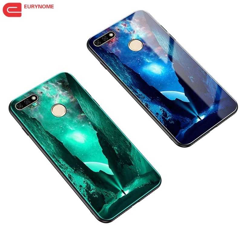 

Tempered Glass Case for Huawei Honor 7C Aum-L41 5.7 Cover Luminous Case for Huawei Honor 7C Pro 7A Pro Y7 Y6 Prime 2018 Case