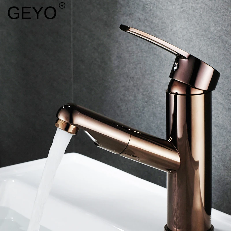 GEYO Rose Gold Bathroom Basin Faucet Single Handle Single Hole Mixer Tap Heightened Hot And Cold Tap Sink Brass Faucet