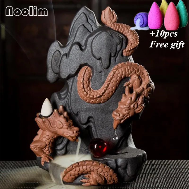 New Gold Dragon Backflow Incense Burner With Crystal Ball Home Office Decor Ornament Aromatherapy Censer Holder+10Pcs Free Cones - Цвет: Color 4-10pcs Mixed