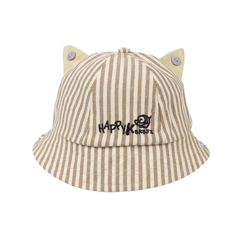 Cute Striped Baby Hat Cat Panama Baby Girls Cap Cotton Kids Sun Cap With Ears Spring Summer Letter Boys Cap Baby Boys Clothing (8)