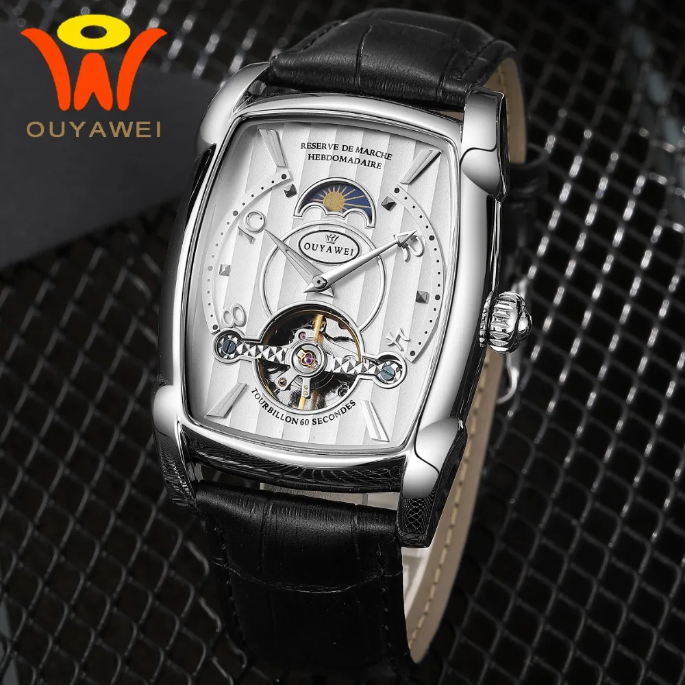 Ouyawei 2018 Automatic Tourbillon Watch Men Mechanical Moon Phase