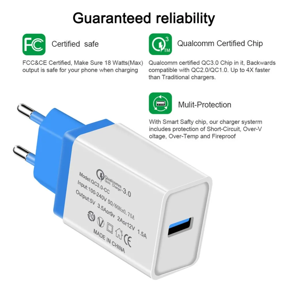 Quick Charging QC3.0 USB Quick Charger 18W Fast USB Charger Wall Mobile Phone Charger For iPhone Samsung Huawei Xiaomi US/EU 