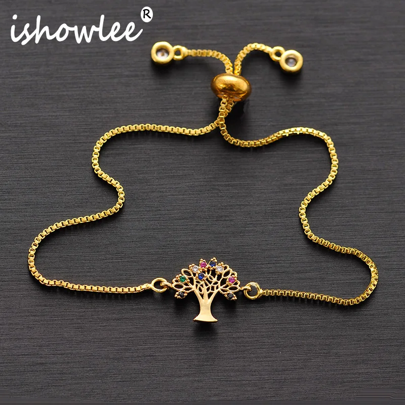 

ISHOWLEE Gold Tree of Life Bracelets for Women Men Gem Pave Setting Chain Charm Bracelets Friends New Arrival 2019 Jewelry slb01