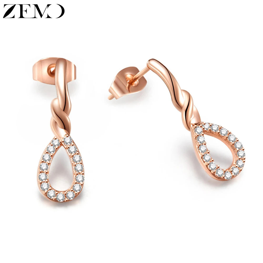 

ZEMO Stud Earrings for Women Rose Gold Stud Earrings Geometric pendiente Crystal brincos Cubic Zirconia Earring boucle d'oreille