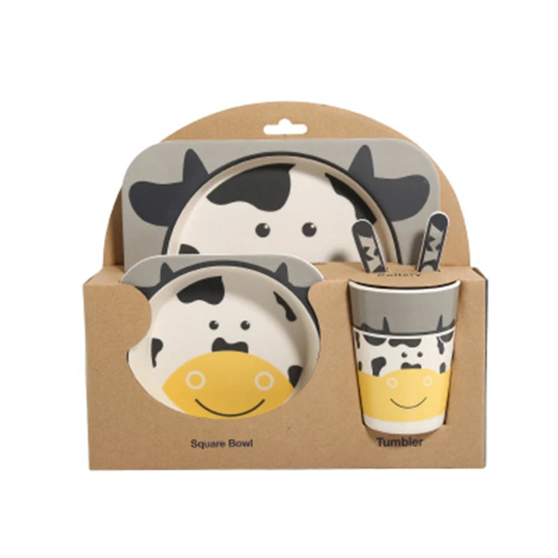 5 PcsSet Baby Bamboo Fiber Dinnerware Toddler Safety Tableware Set Bowl Cup Spoon Fork Feeding Dishes Kids Utensils BB5074 (10)