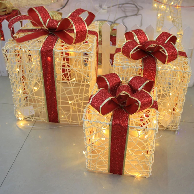 

3PCS/Set 2019 Christmas Decorations Reticular Box Festival Furnishing Articles Light Box For Home XMAS Table Ornament Supplies