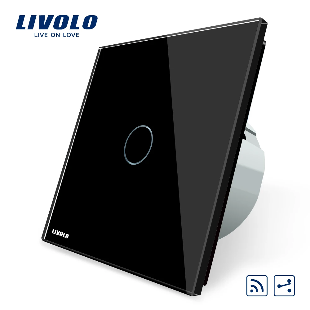 Black Crystal Glass Switch Panel Livolo EU Standard VL C701SR 12 1 Gang 2 Way Remote