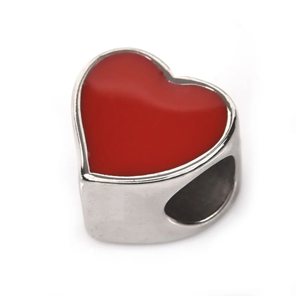 

Stainless Steel Heart Bead Hole 5mm Red European Metal Beads for DIY Bracelet Necklace Women Jewelry Making Findings Components
