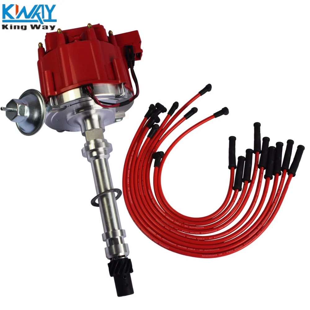 Chevy SBC 305 350 BBC 454 HEI W// Red Cap Distributor 65K with Spark Plug Wires