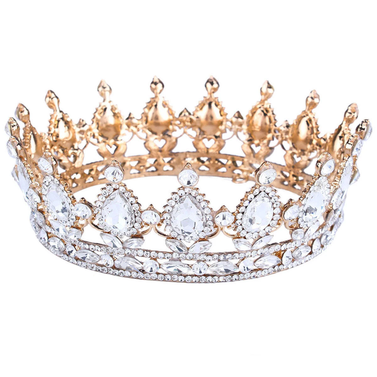 

Vintage Baroque Queen Bride Crown Rhinestone For Women Headdress Wedding Hair Jewelry